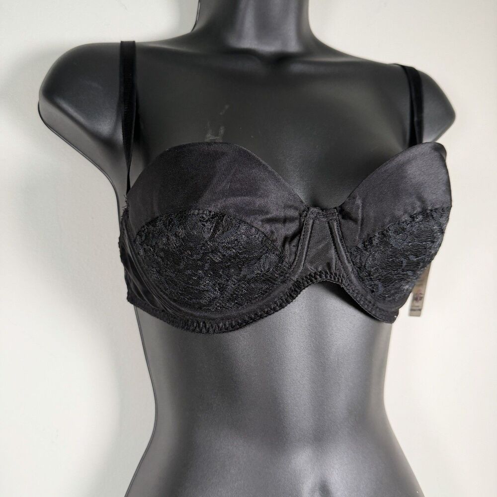 Vanity Fair 75-035 Vintage Satin & Lace Lightly Padded Underwire Bra Black, 36B